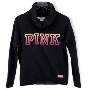 Pink Victoria Secret Black Speckled Ombre Logo Cowl Neck Sweatshirt Size XS